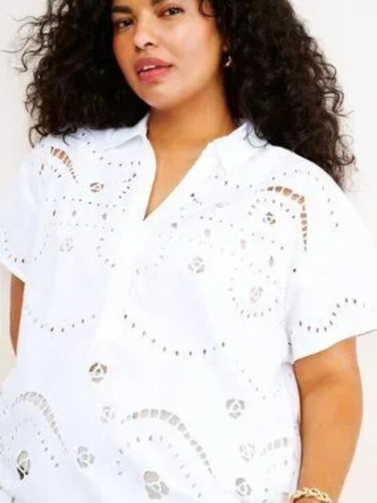 Maeve Tops - Maeve Anthropologie White Boxy Eyelet Popover Blouse Size XL